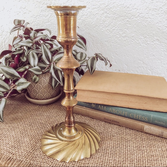 Vintage Mid Century Brass Tapered Candle Holder with Spiral Base